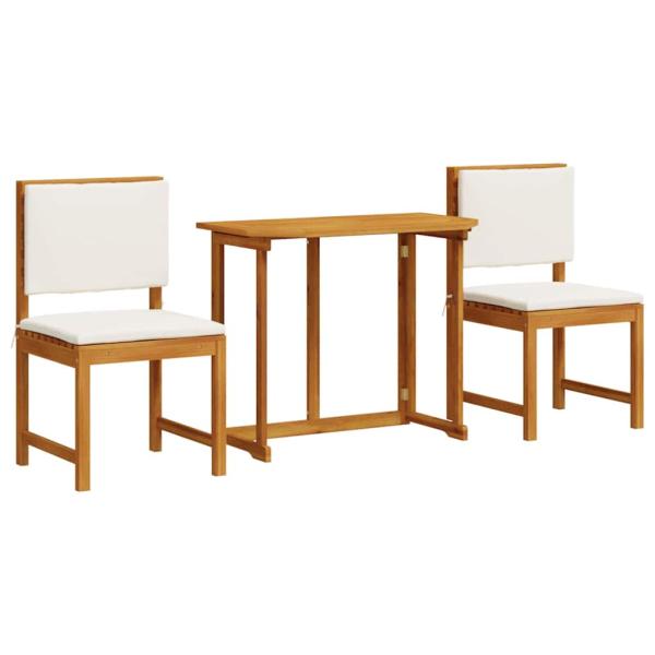3-teiliges Garten-Bistro-Set mit Kissen aus massiven Akazienholz