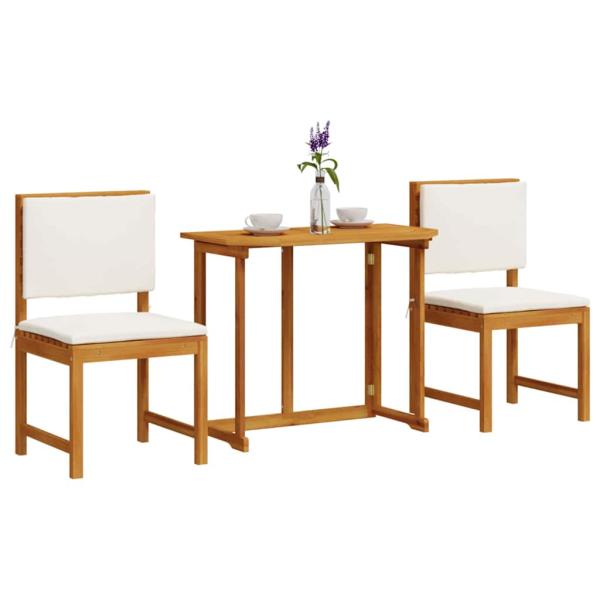 3-teiliges Garten-Bistro-Set mit Kissen aus massiven Akazienholz