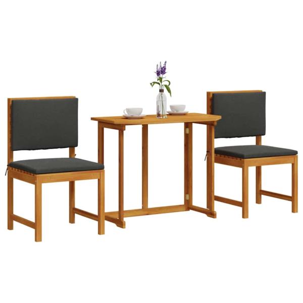 3-teiliges Garten-Esszimmer-Set aus massivem Akazienholz