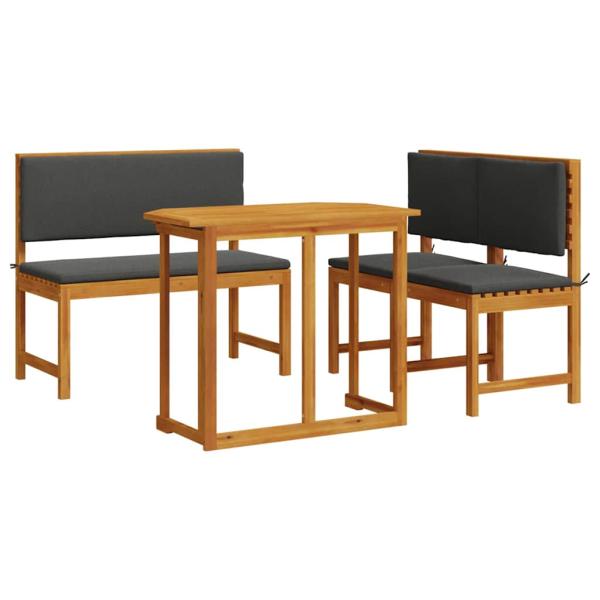 4-teiliges Garten-Esszimmer-Set mit Kissen aus massivem Akazienholz