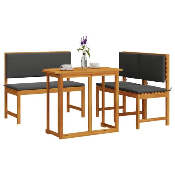 4-teiliges Garten-Esszimmer-Set mit Kissen aus massivem Akazienholz