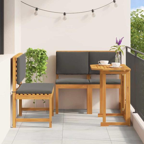 4-teiliges Garten-Esszimmer-Set mit Kissen aus massivem Akazienholz