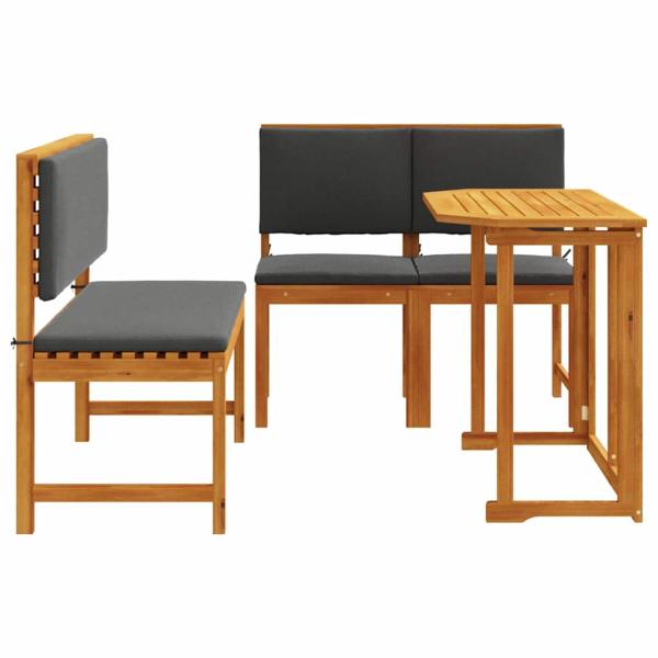 4-teiliges Garten-Esszimmer-Set mit Kissen aus massivem Akazienholz