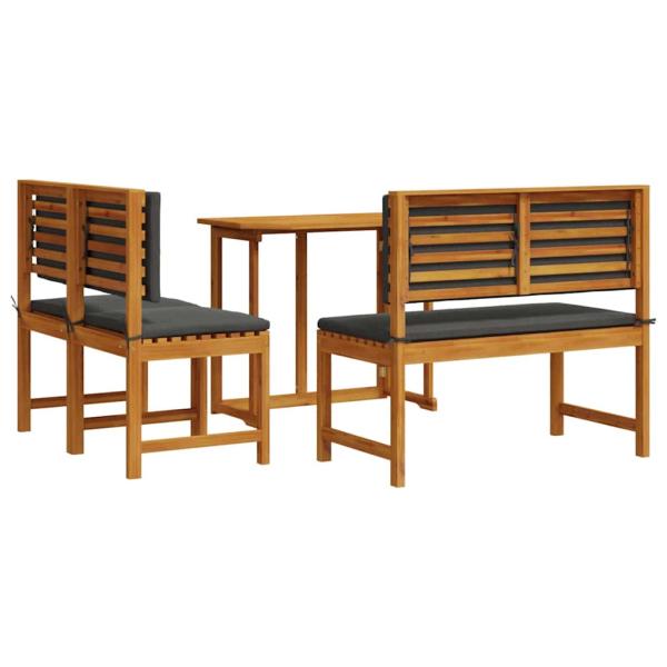 4-teiliges Garten-Esszimmer-Set mit Kissen aus massivem Akazienholz