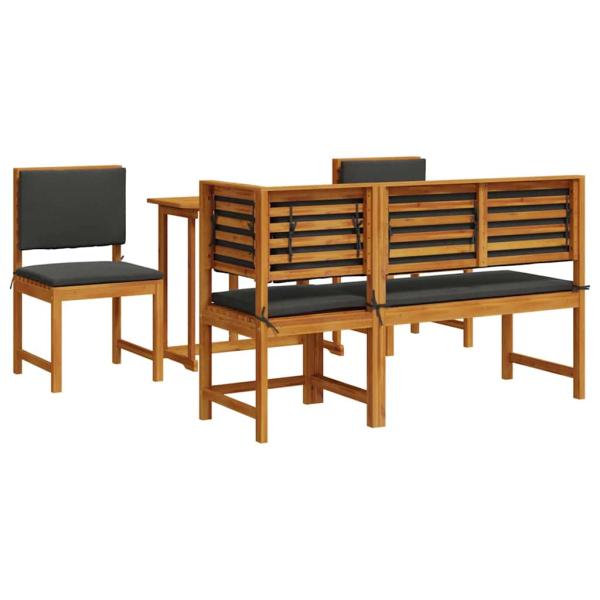 5-teiliges Garten-Esszimmer-Set mit Kissen aus massivem Akazienholz