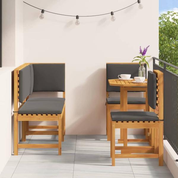 5-teiliges Garten-Esszimmer-Set mit Kissen aus massivem Akazienholz