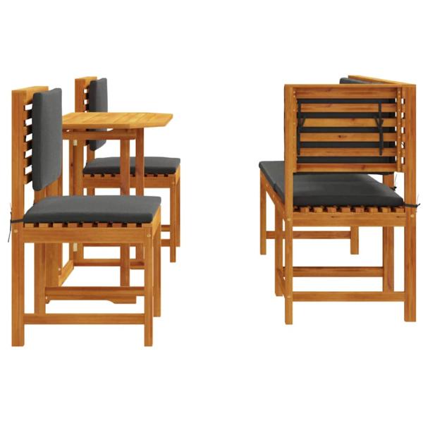 5-teiliges Garten-Esszimmer-Set mit Kissen aus massivem Akazienholz