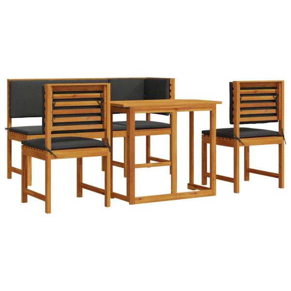 5-teiliges Garten-Esszimmer-Set mit Kissen aus massivem Akazienholz