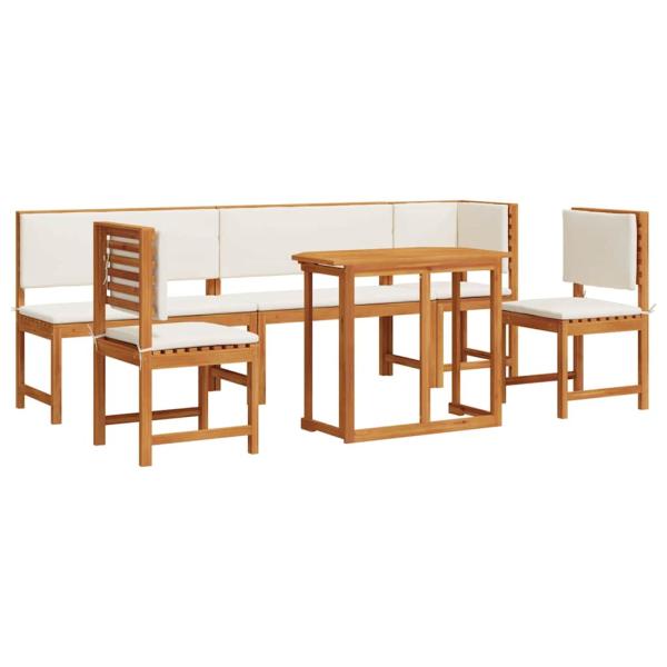 6-teiliges Gartentischset mit Kissen aus massivem Akazienholz