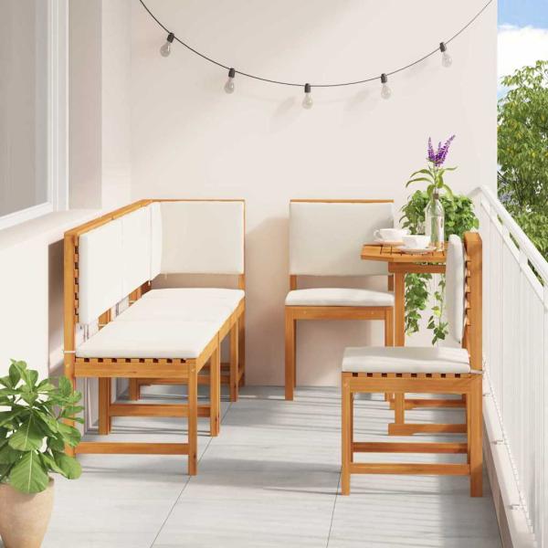 6-teiliges Gartentischset mit Kissen aus massivem Akazienholz