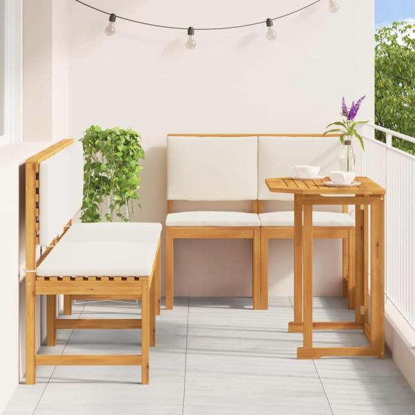 5-teiliges Essplatz-Set für den Garten mit Kissen aus massivem Akazienholz
