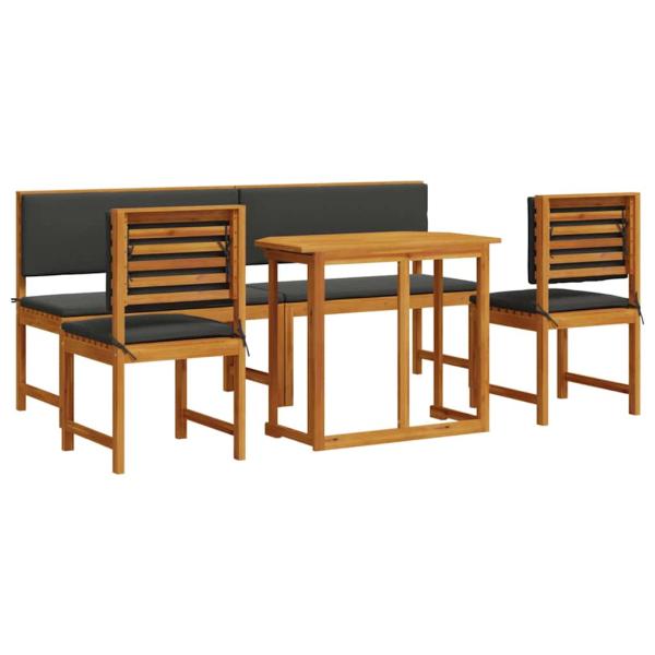 5-teiliges Garten-Esszimmer-Set mit Kissen aus Akazienholz