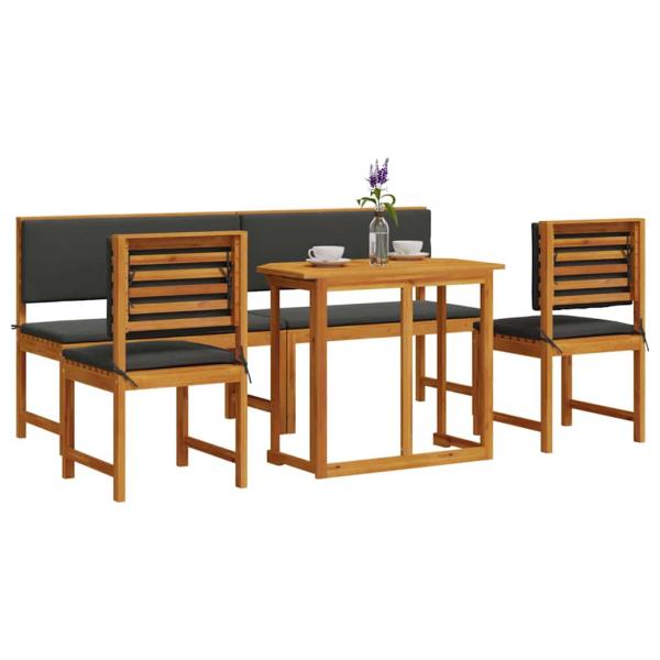 5-teiliges Garten-Esszimmer-Set mit Kissen aus Akazienholz