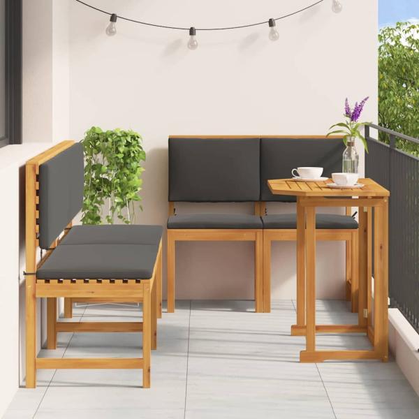 5-teiliges Garten-Esszimmer-Set mit Kissen aus Akazienholz