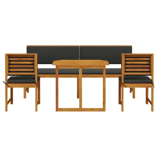 5-teiliges Garten-Esszimmer-Set mit Kissen aus Akazienholz