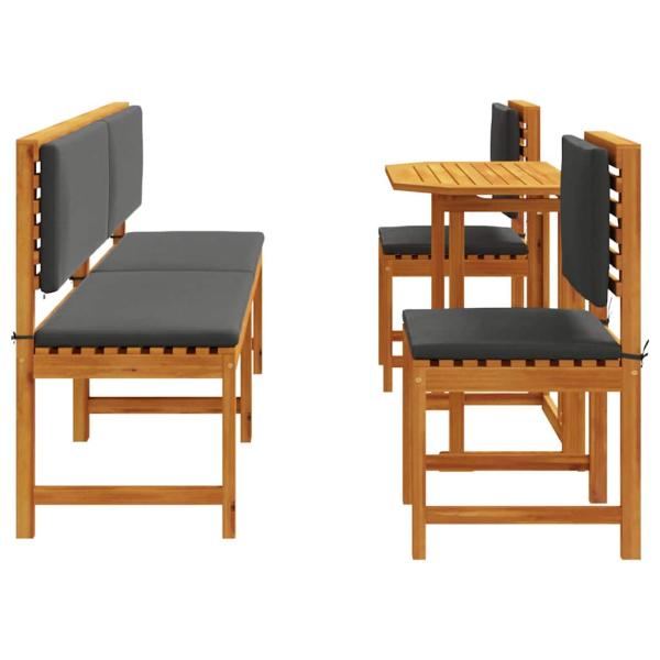 5-teiliges Garten-Esszimmer-Set mit Kissen aus Akazienholz