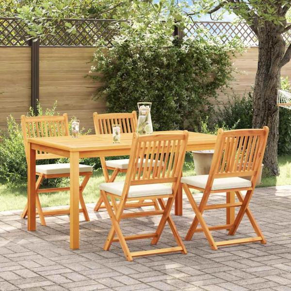 ARDEBO.de - Klappgartenstühle mit weißen Kissen 4 Stück aus solidem Akazienholz
