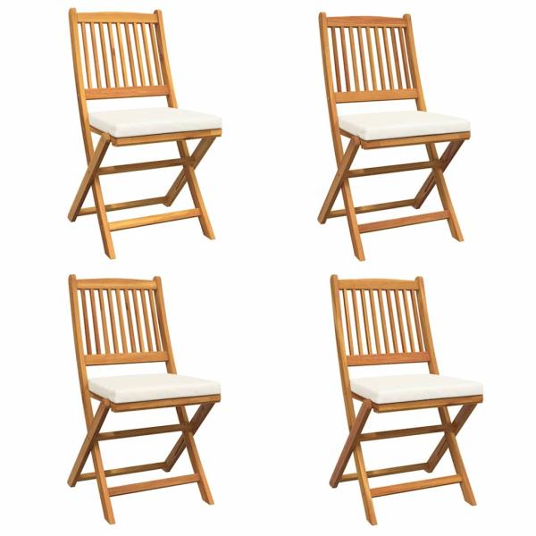 Klappgartenstühle mit weißen Kissen 4 Stück aus solidem Akazienholz