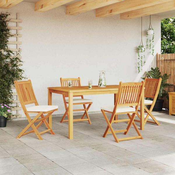 Klappgartenstühle mit weißen Kissen 4 Stück aus solidem Akazienholz