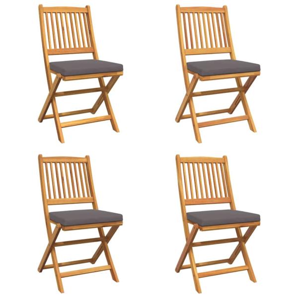 Klappgartenstühle mit grauem Kissen 4 Stück aus solidem Akazienholz