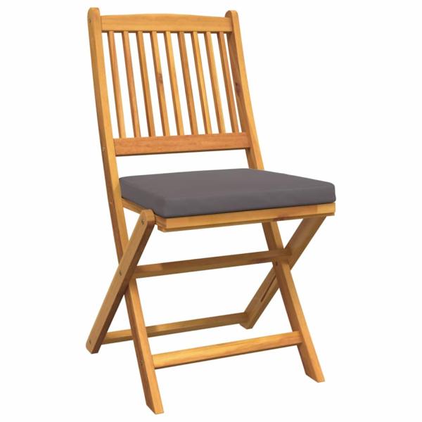 Klappgartenstühle mit grauem Kissen 4 Stück aus solidem Akazienholz