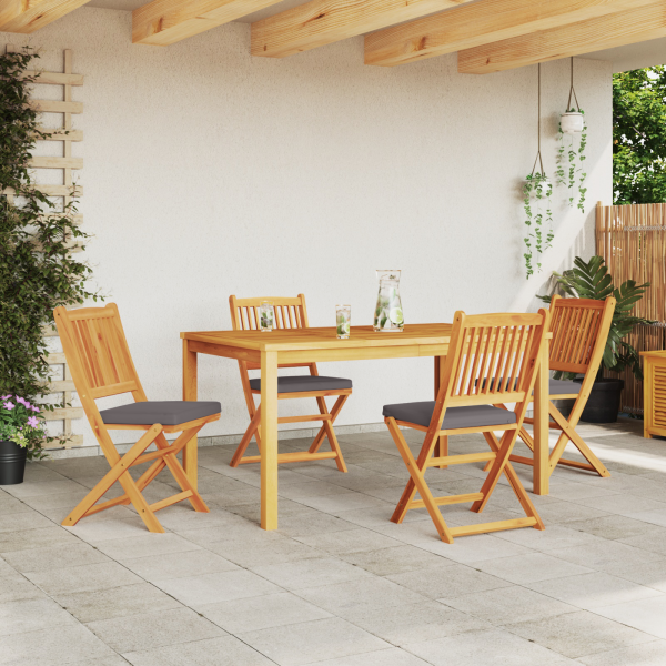Klappgartenstühle mit grauem Kissen 4 Stück aus solidem Akazienholz