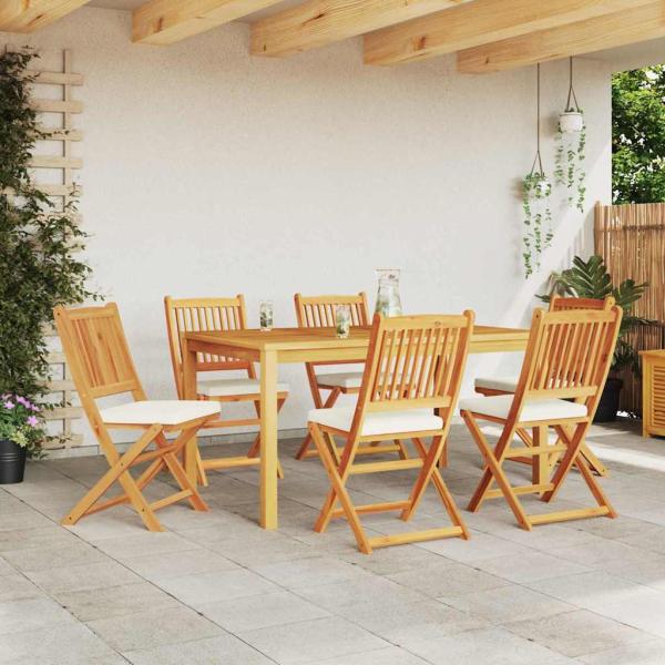 Faltbare Gartenstühle mit weißen Kissen 6 Stück Massivholz Akazie