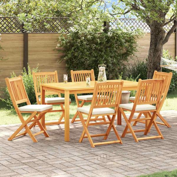 Faltbare Gartenstühle mit weißen Kissen 6 Stück Massivholz Akazie