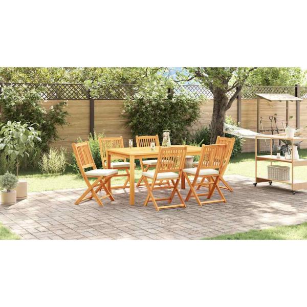 Faltbare Gartenstühle mit weißen Kissen 6 Stück Massivholz Akazie