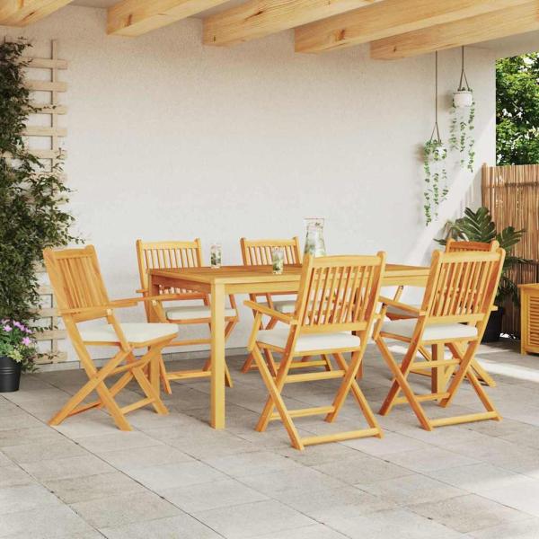 Faltbare Gartenstühle mit weißen Kissen 6 Stück Massivholz Akazie