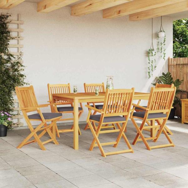 Klappgartenstühle mit grauem Kissen 6 Stück aus solidem Akazienholz