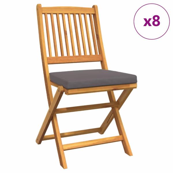 Klappgartenstühle mit grauem Kissen 8 Stück aus massivem Akazienholz