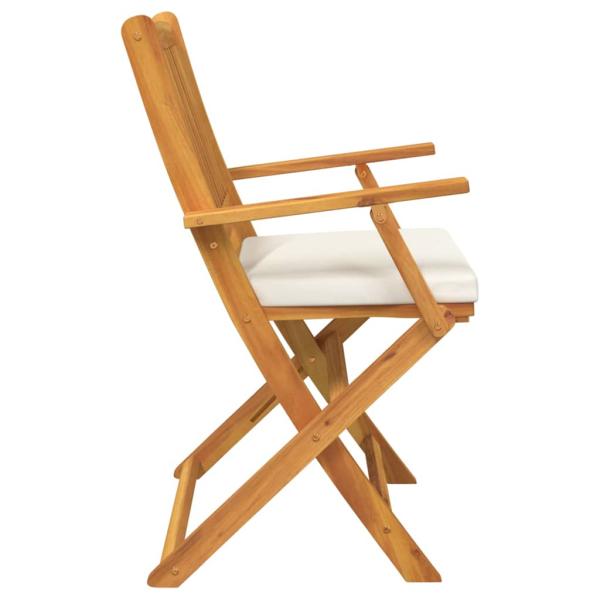 Faltbare Gartenstühle mit weißen Kissen 8 Stück aus massiven Akazienholz