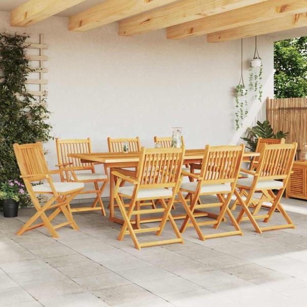 Faltbare Gartenstühle mit weißen Kissen 8 Stück aus massiven Akazienholz