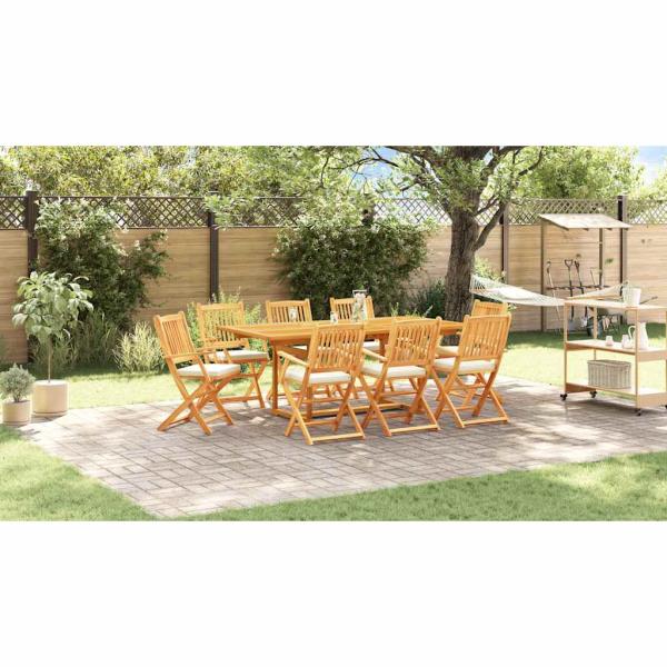 Faltbare Gartenstühle mit weißen Kissen 8 Stück aus massiven Akazienholz