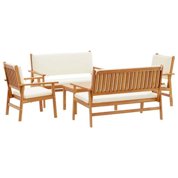 5-teiliges Garten-Sofa-Set mit Kissen aus massivem Akazienholz