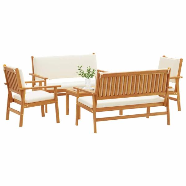 5-teiliges Garten-Sofa-Set mit Kissen aus massivem Akazienholz
