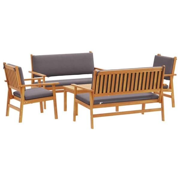 5-teiliges Garten-Sofa-Set mit Kissen aus massivem Akazienholz