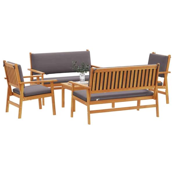 5-teiliges Garten-Sofa-Set mit Kissen aus massivem Akazienholz