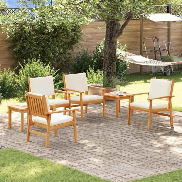 6-teiliges Garten-Esstischset mit Kissen aus massivem Akazienholz