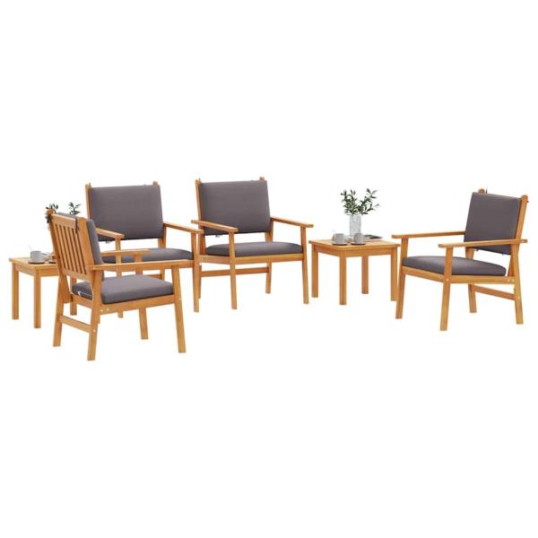 6-teiliges Garten-Esszimmer-Set mit Kissen aus massivem Akazienholz