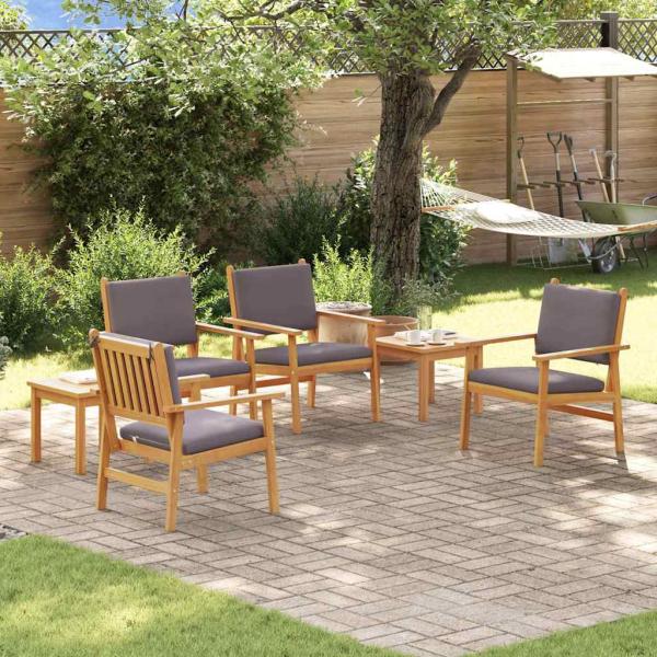 6-teiliges Garten-Esszimmer-Set mit Kissen aus massivem Akazienholz