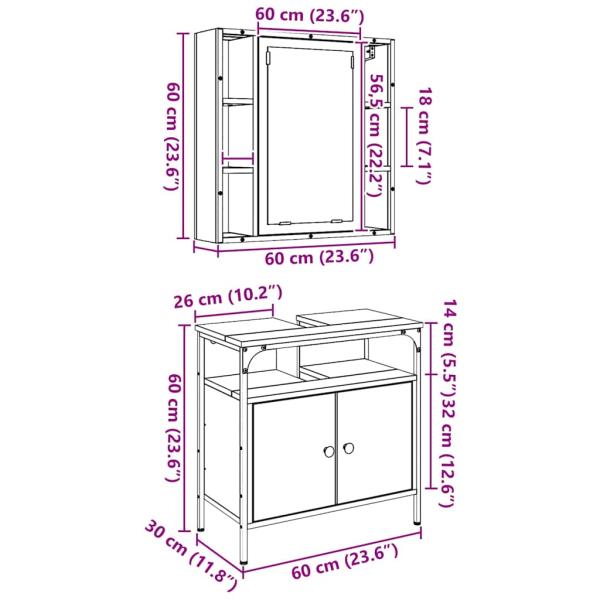 2-teiliges Badezimmermöbel-Set aus altem Holzwerkstoff