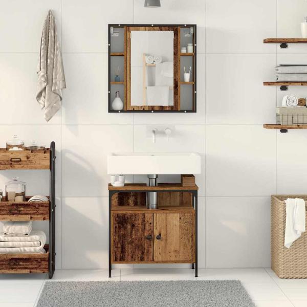 2-teiliges Badezimmermöbel-Set aus altem Holzwerkstoff