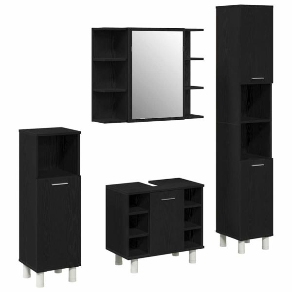 Badezimmermöbel Set 4 Teile Schwarz Eiche Holzwerkstoff Stauraum