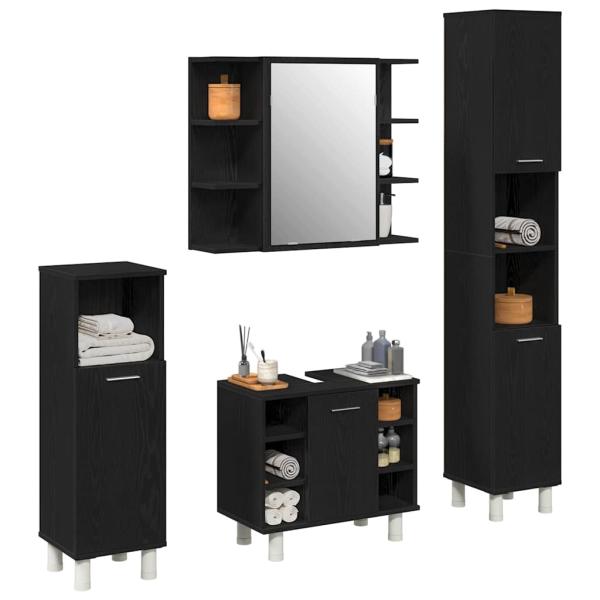 Badezimmermöbel Set 4 Teile Schwarz Eiche Holzwerkstoff Stauraum