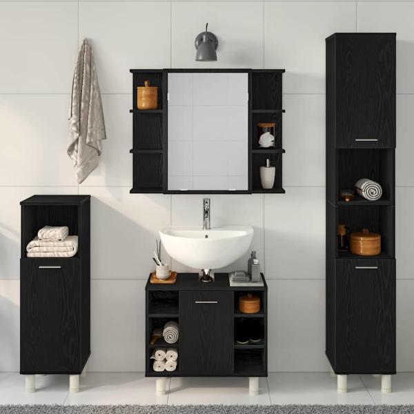 Badezimmermöbel Set 4 Teile Schwarz Eiche Holzwerkstoff Stauraum