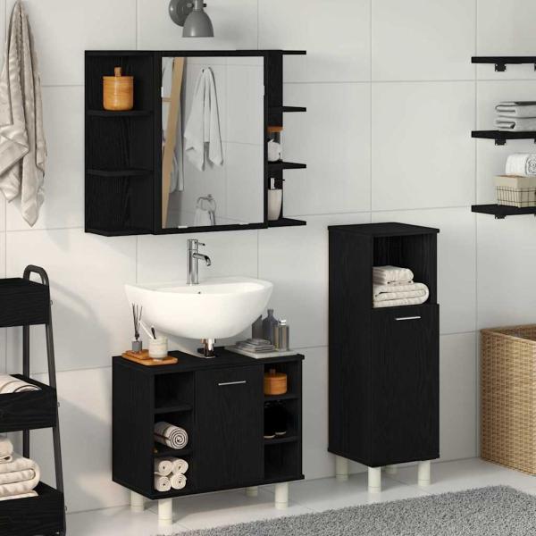 ARDEBO.de - Badezimmermöbelset Set aus 3 Schwarzes Eichen Holzwerkstoff