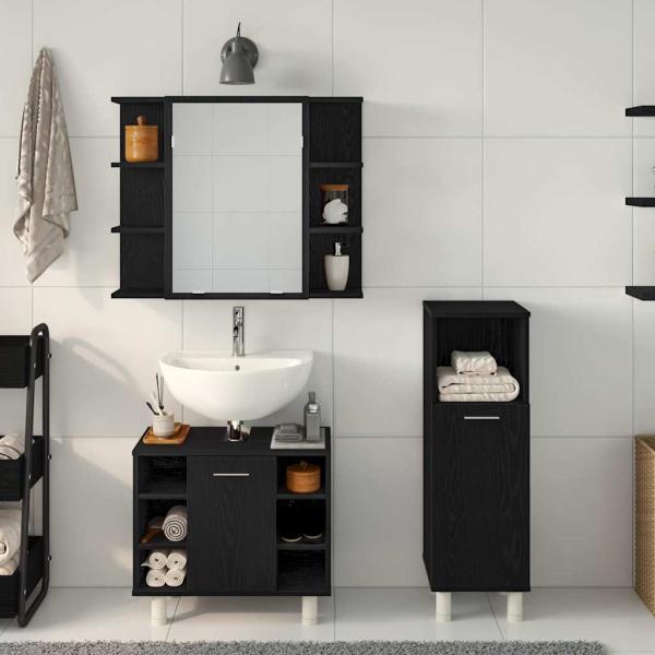 Badezimmermöbelset Set aus 3 Schwarzes Eichen Holzwerkstoff
