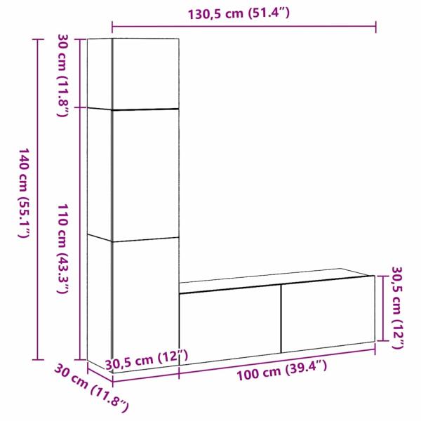 3-teiliges Wand-Montage TV-Schrank Set Schwarz Eichenholz Spanplatte